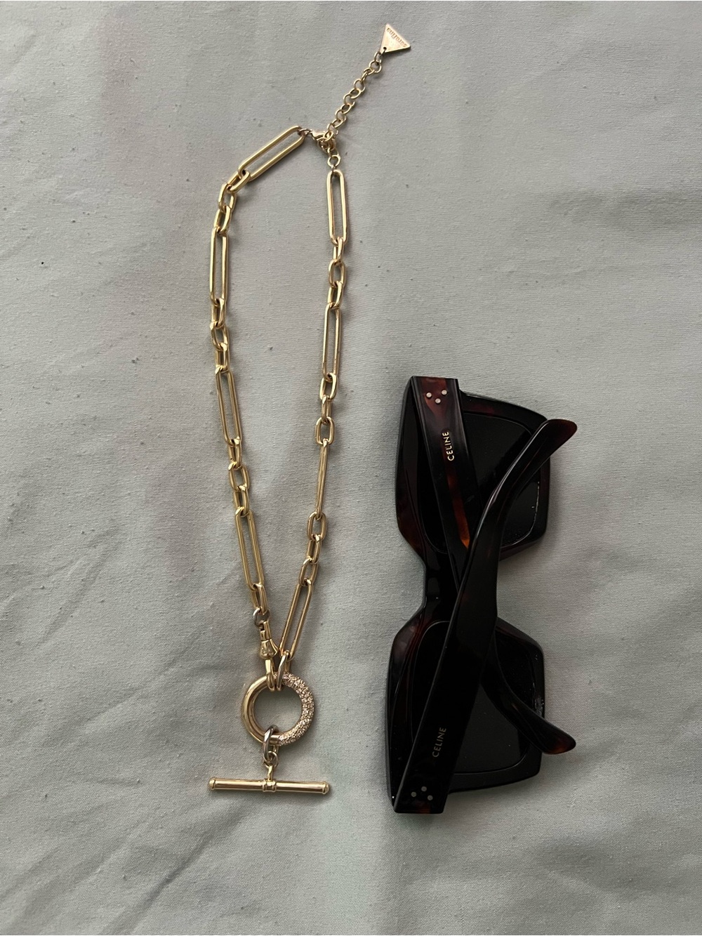 Anthropologie Serafina gold chain paperclip rhinestone necklace